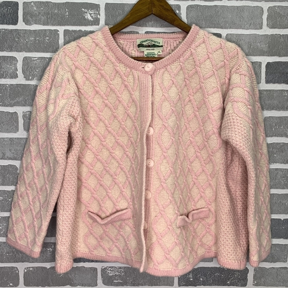 Aran Crafts 100% Merino Wool Cardigan XL Made in Ireland.